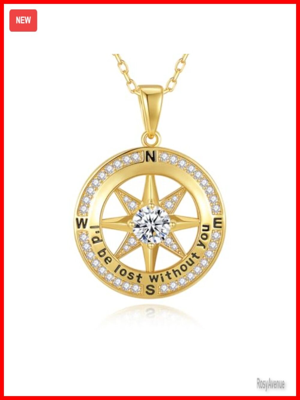 Compass Necklace 18k Real Gold Filled S925 5A Cubic Zirconia Pendant